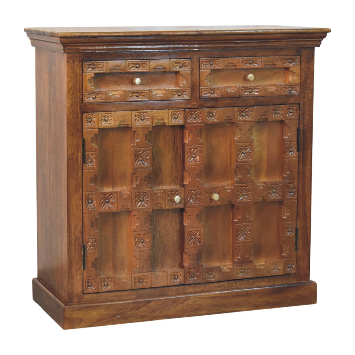 Windsor Carved Amber Oak 2 Drawer Cabinet