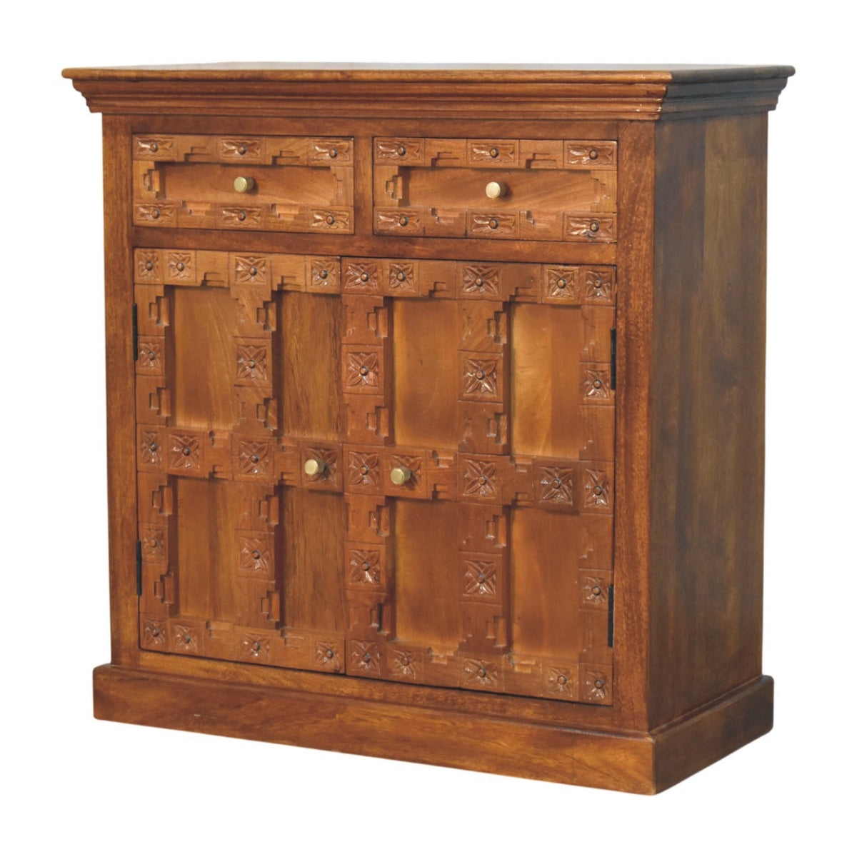 Windsor Carved Amber Oak 2 Drawer Cabinet