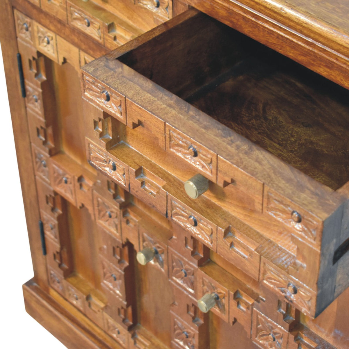 Windsor Carved Amber Oak 2 Drawer Cabinet