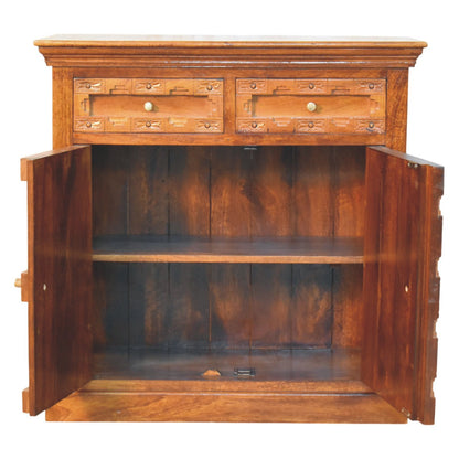 Windsor Carved Amber Oak 2 Drawer Cabinet