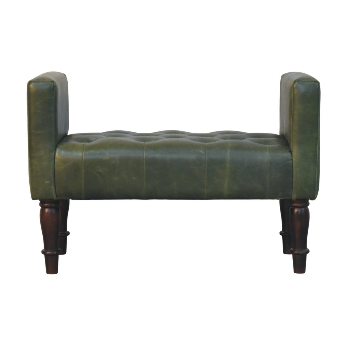 Sutton Buffalo Leather Green Tufted Bedroom Bench