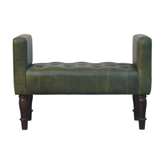 Sutton Buffalo Leather Green Tufted Bedroom Bench