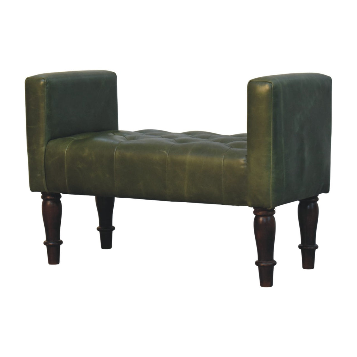Sutton Buffalo Leather Green Tufted Bedroom Bench