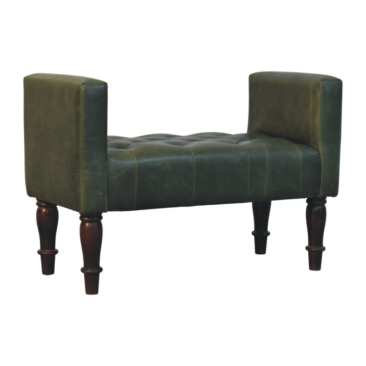 Sutton Buffalo Leather Green Tufted Bedroom Bench
