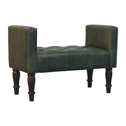 Sutton Buffalo Leather Green Tufted Bedroom Bench