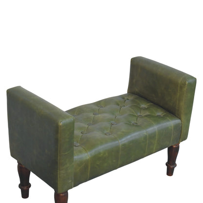 Sutton Buffalo Leather Green Tufted Bedroom Bench