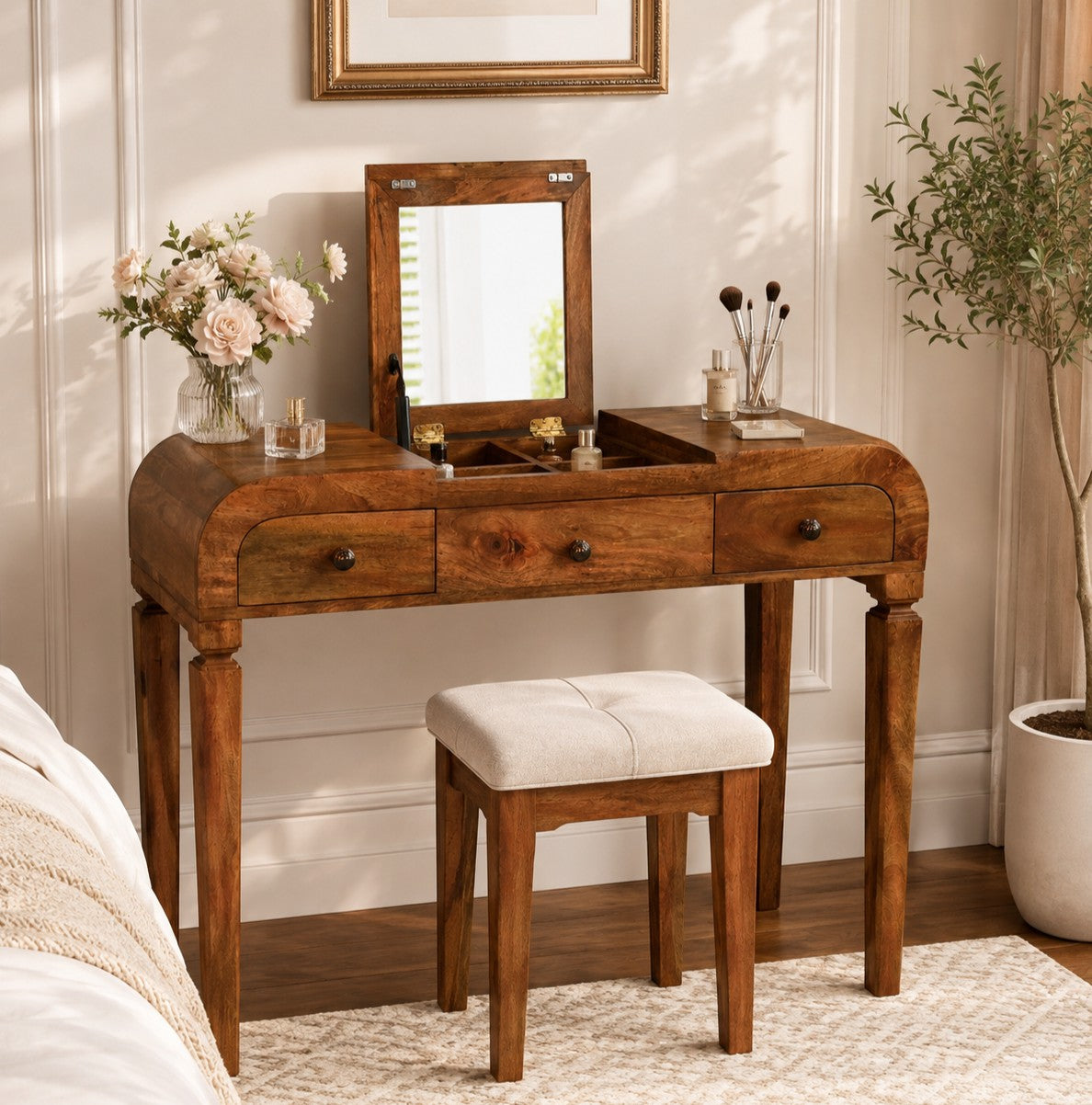 Boston Teak Curved 2-Drawer Vanity Desk