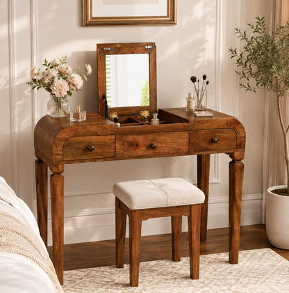 Boston Teak Curved 2-Drawer Vanity Desk