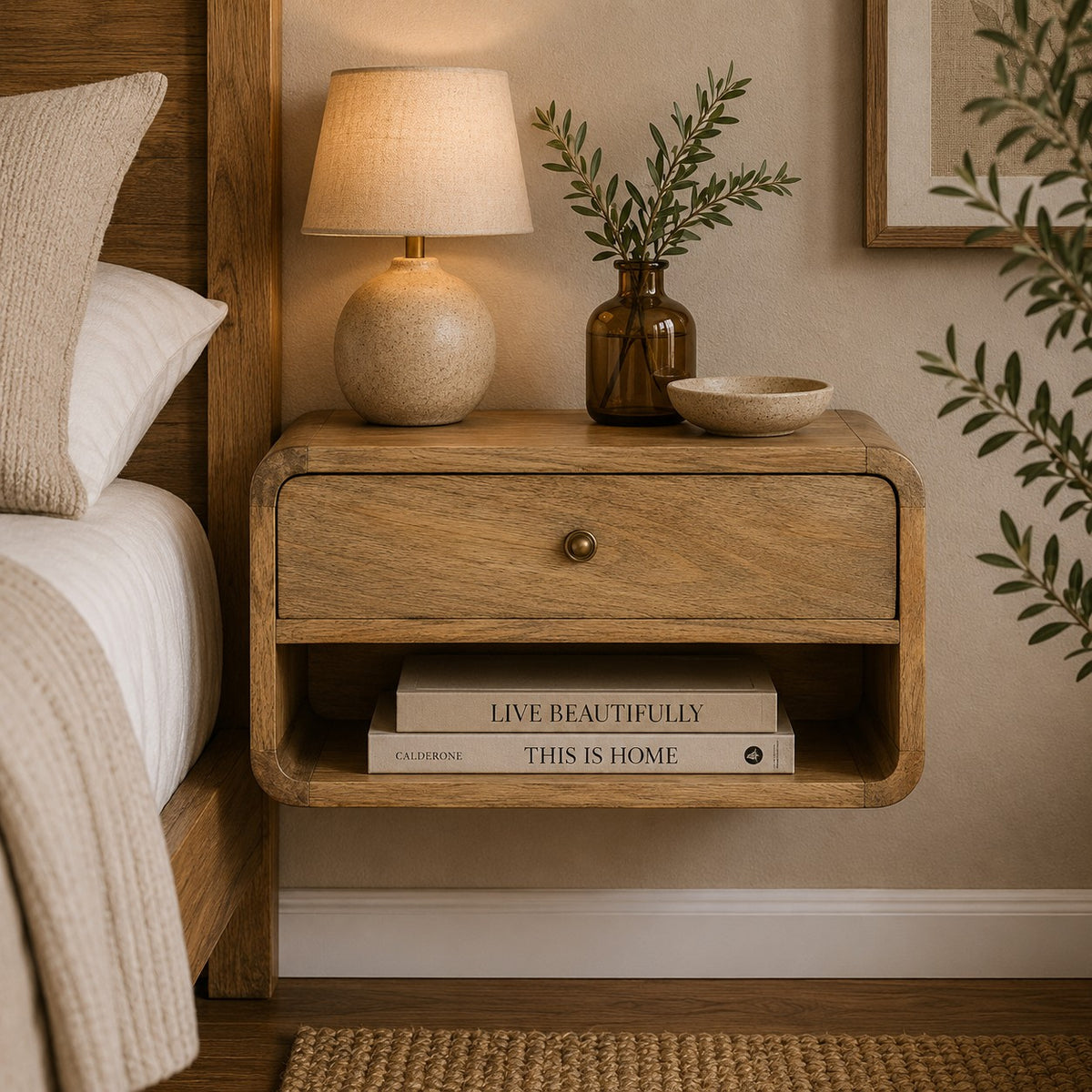 Nordic Natural Curved 1 Drawer Floating Nightstand