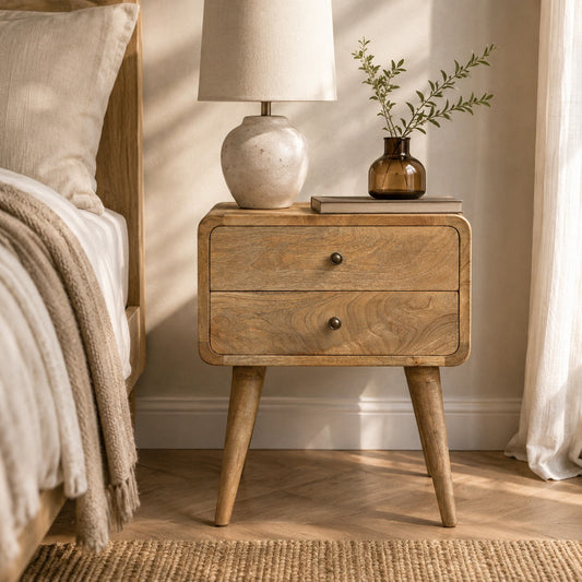 Big Sur Curved 2 Drawer Oak Nightstand
