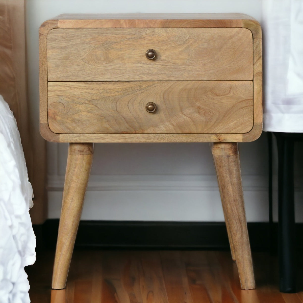 Big Sur Curved 2 Drawer Oak Nightstand