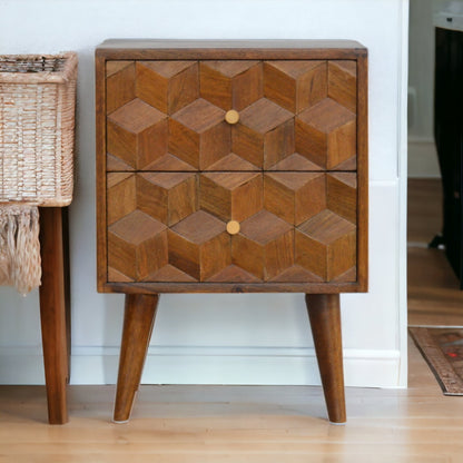 Chestnut Ridge 2 Drawer Cube Carved Bedside