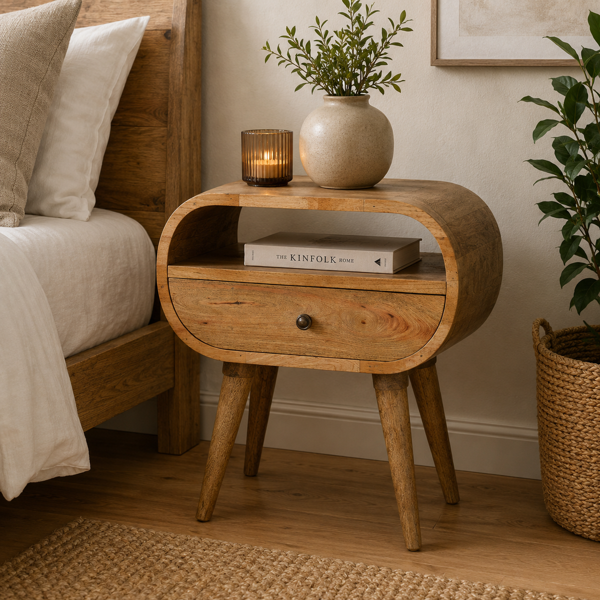 Nordic Round 1 Drawer Open Slot Nightstand