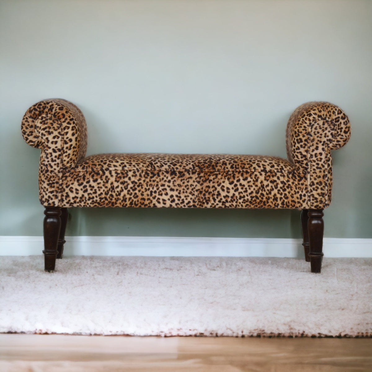 Leona Print Velvet Bench with Turned Legs