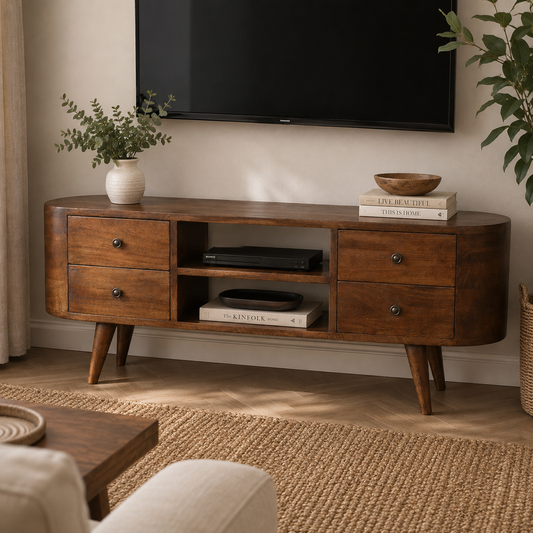 Chestnut Ridge 4 Drawer Rounded TV Console