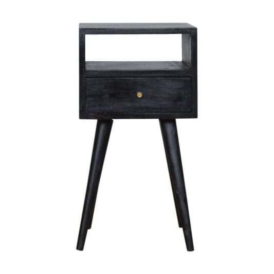 Small Ash Black 1 Drawer Open Shelf Nightstand