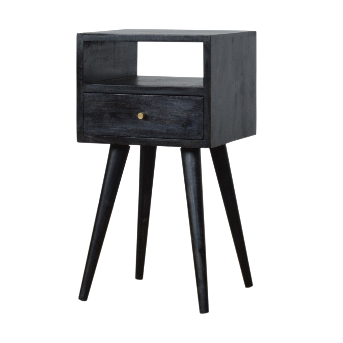 Small Ash Black 1 Drawer Open Shelf Nightstand
