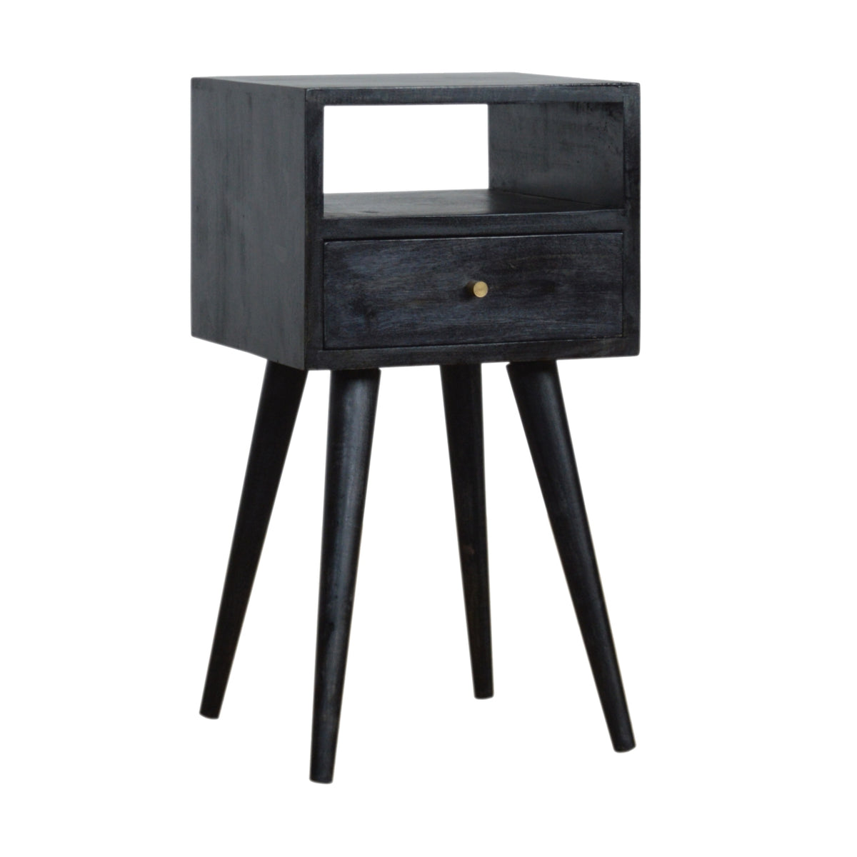 Small Ash Black 1 Drawer Open Shelf Nightstand
