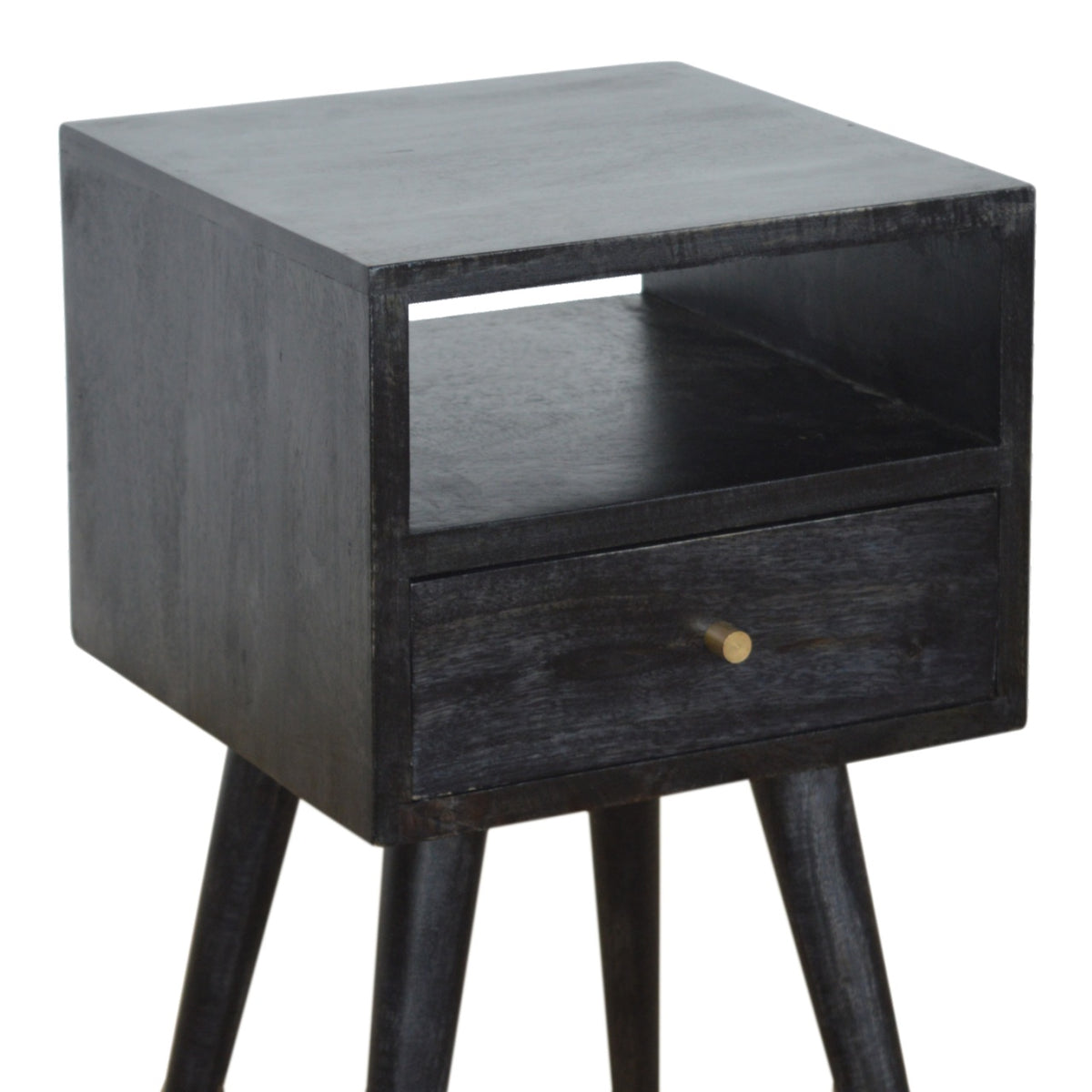 Small Ash Black 1 Drawer Open Shelf Nightstand