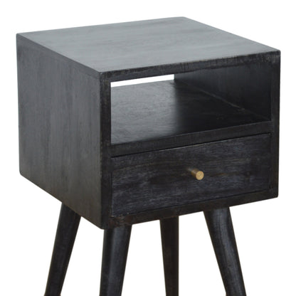 Small Ash Black 1 Drawer Open Shelf Nightstand