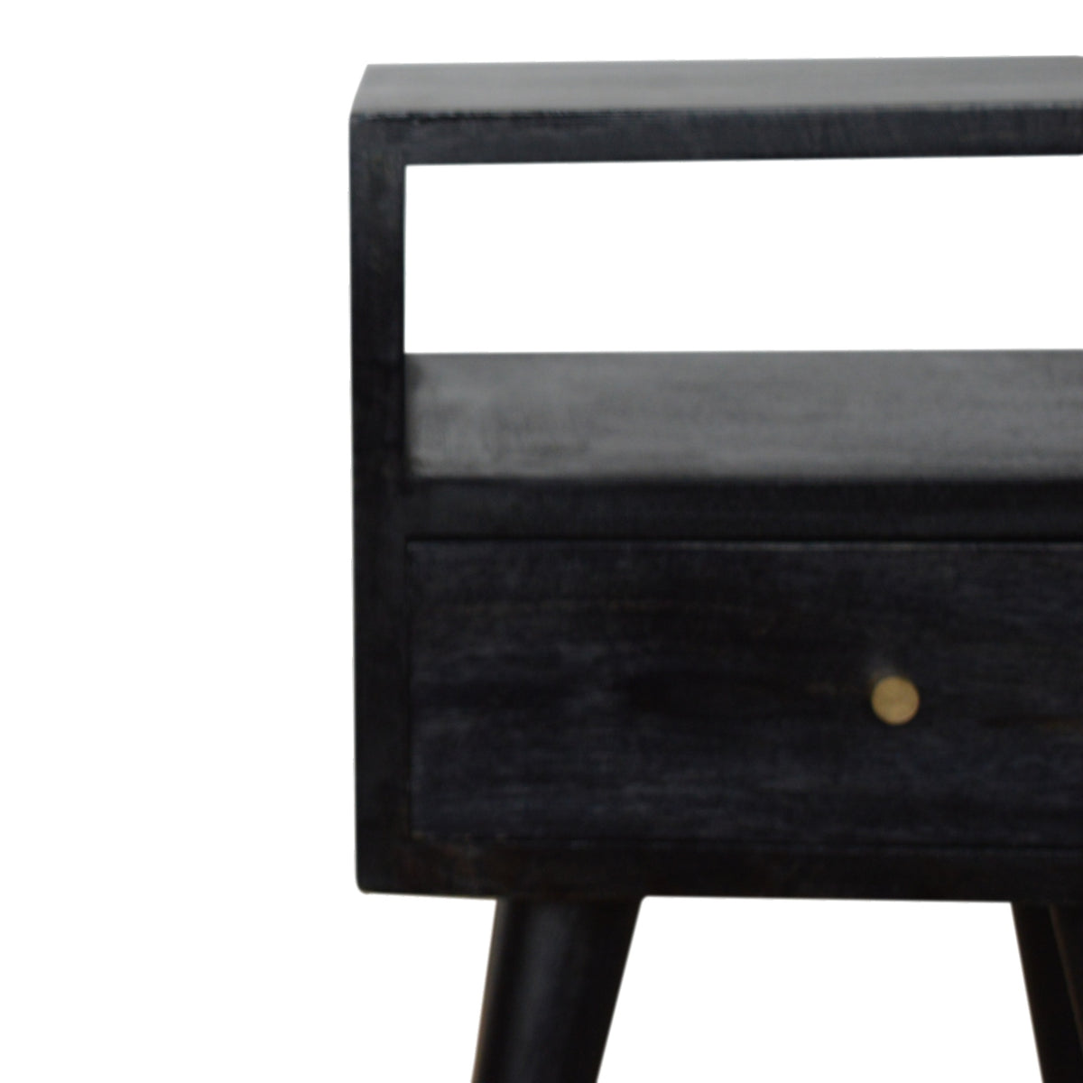 Small Ash Black 1 Drawer Open Shelf Nightstand