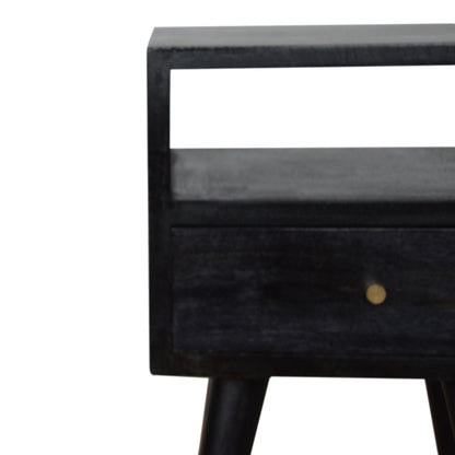 Small Ash Black 1 Drawer Open Shelf Nightstand