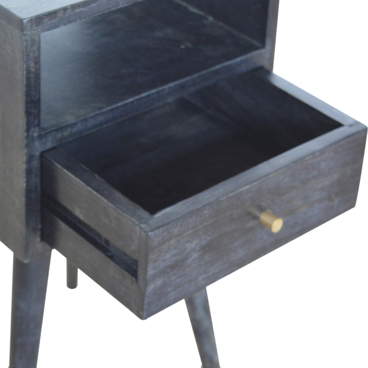 Small Ash Black 1 Drawer Open Shelf Nightstand