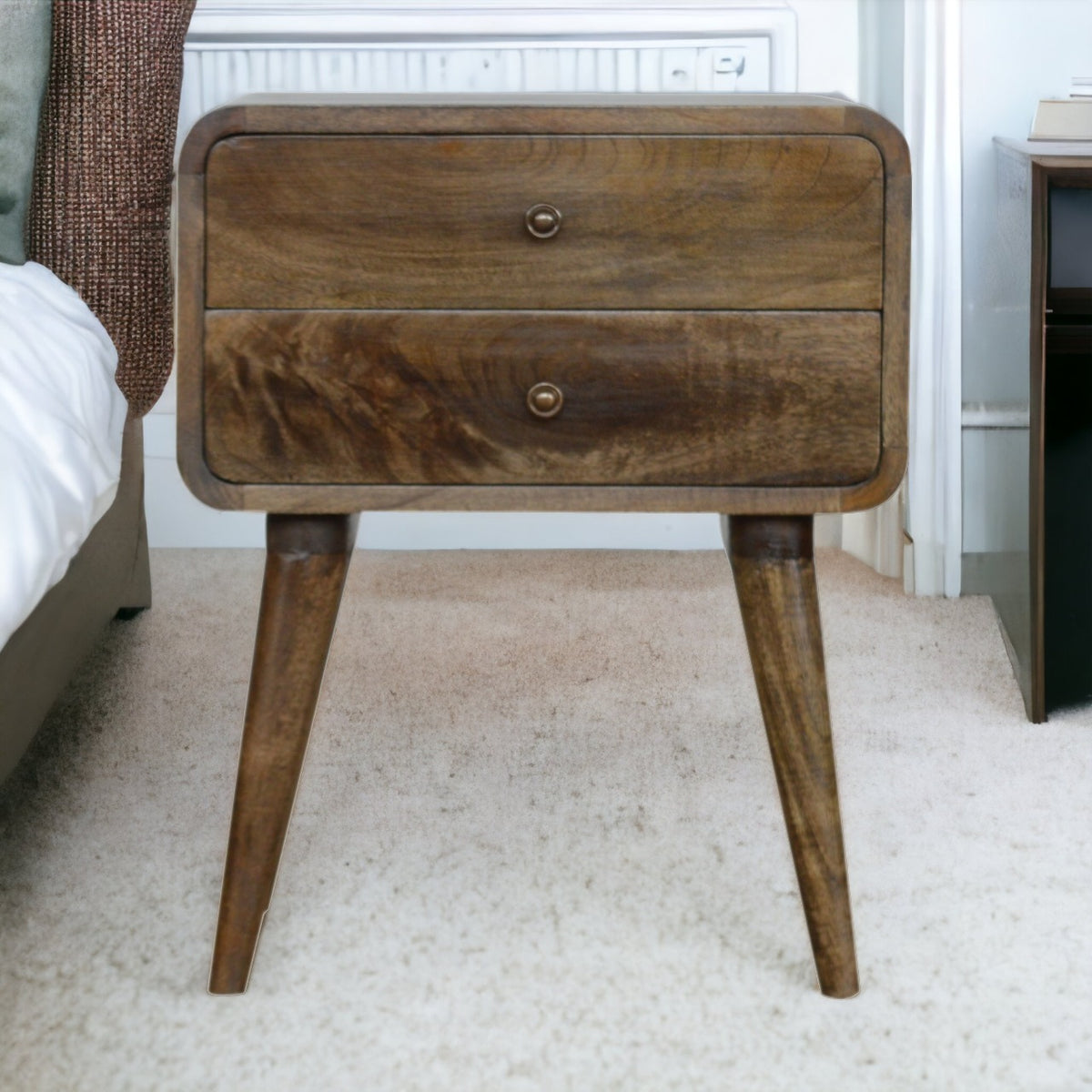 Big Sur Curved Grey 2 Drawer Nightstand