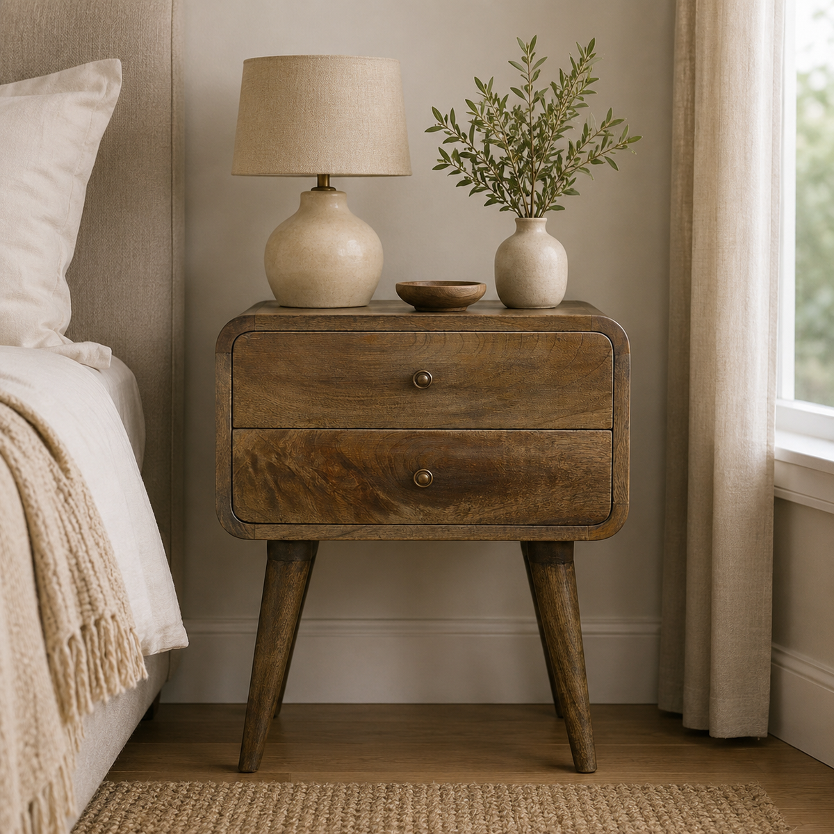 Big Sur Curved Grey 2 Drawer Nightstand