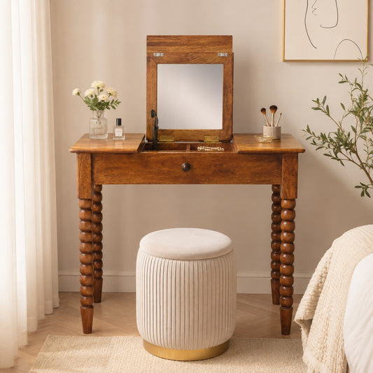 Savannah Spindle Amber Oak Wood Vanity Table