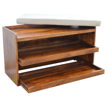 Nordic Linen Upholstered Timber Shoe Bench