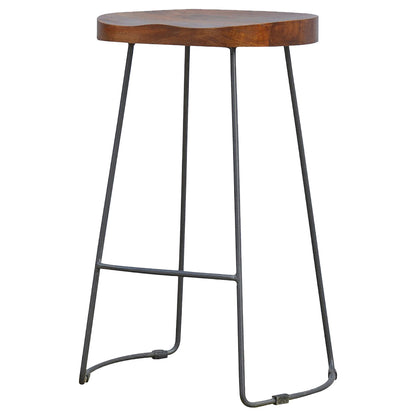 Industrial Chunky Oak Toned Solid Bar Stool