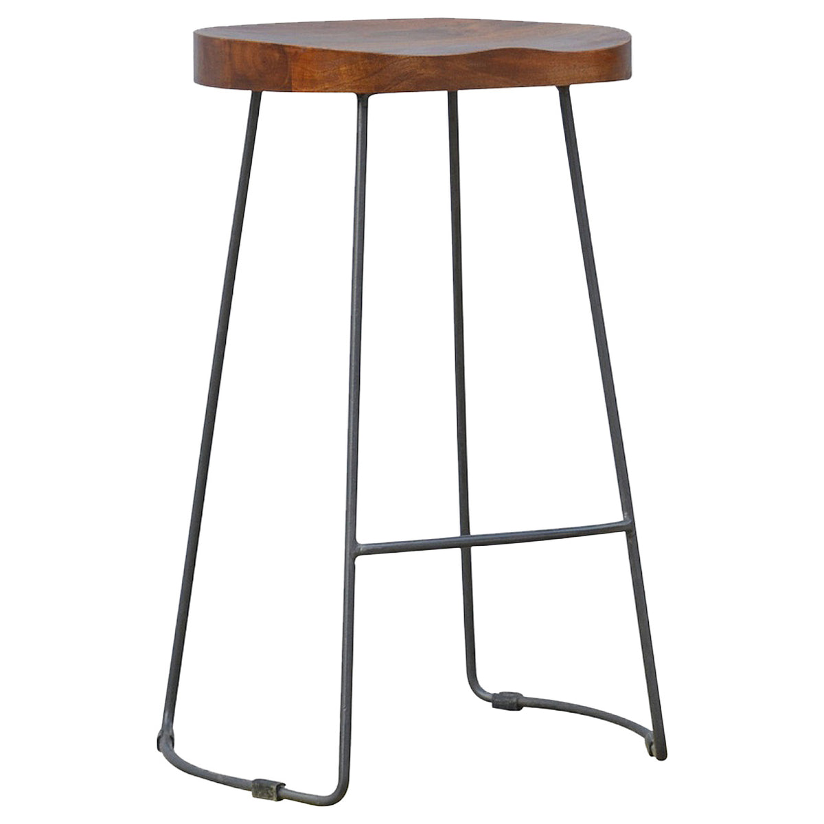 Industrial Chunky Oak Toned Solid Bar Stool