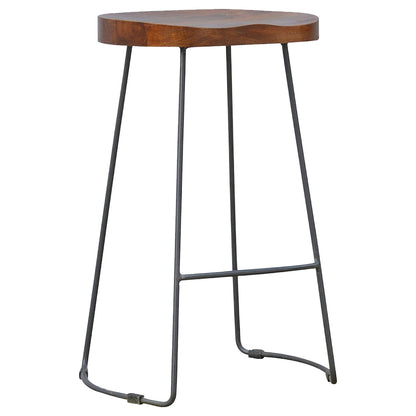 Industrial Chunky Oak Toned Solid Bar Stool