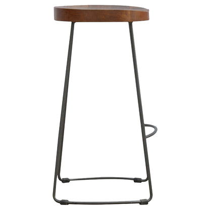 Industrial Chunky Oak Toned Solid Bar Stool