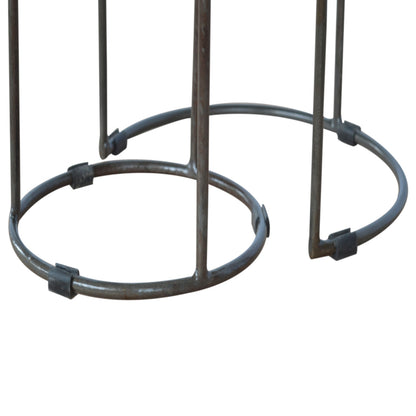 Circular Wood & Black Iron Stools (Set of 2)