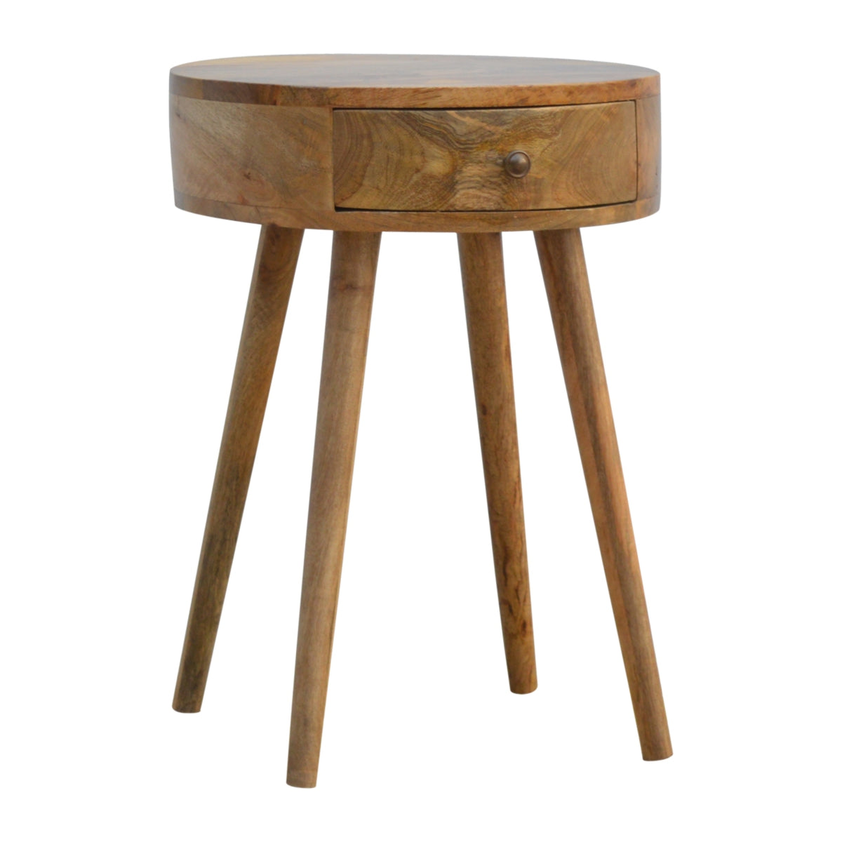 Nordic Oak-Toned Circular 1 Drawer Nightstand