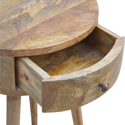 Nordic Oak-Toned Circular 1 Drawer Nightstand