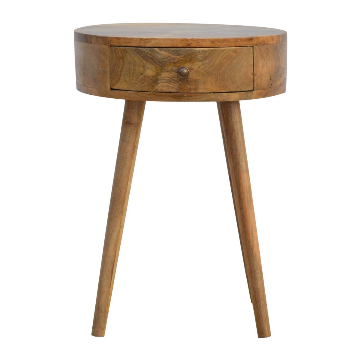 Nordic Oak-Toned Circular 1 Drawer Nightstand