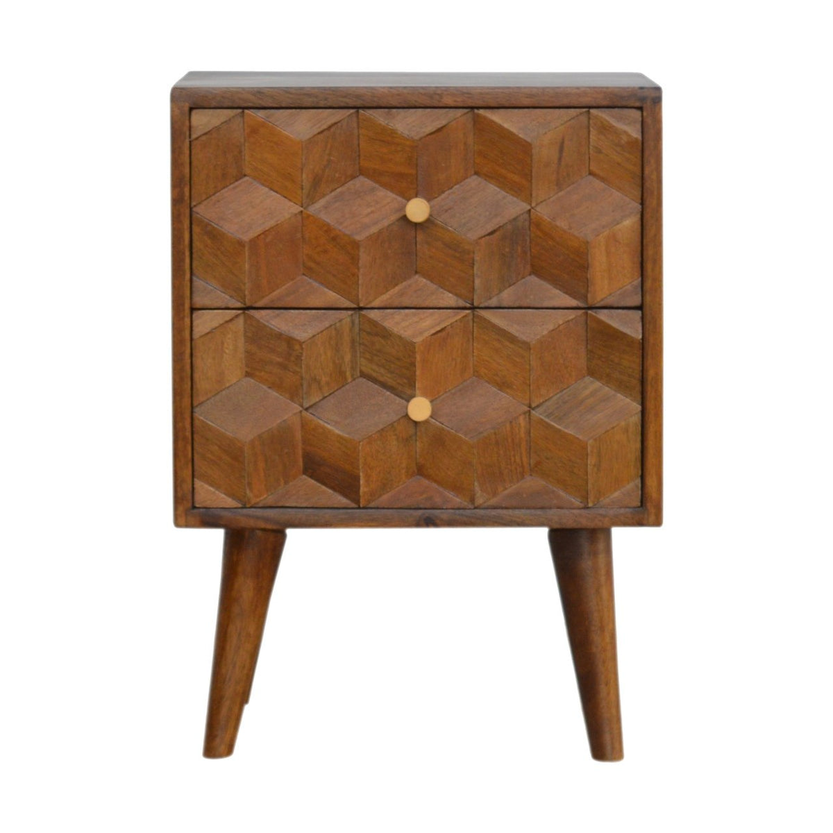 Chestnut Ridge 2 Drawer Cube Carved Bedside