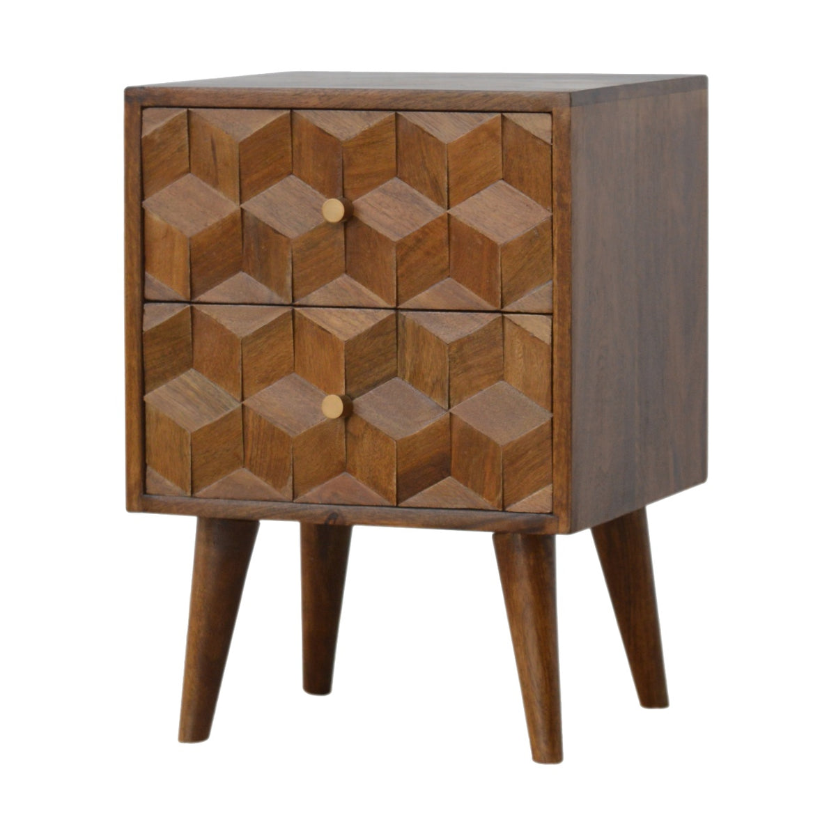 Chestnut Ridge 2 Drawer Cube Carved Bedside