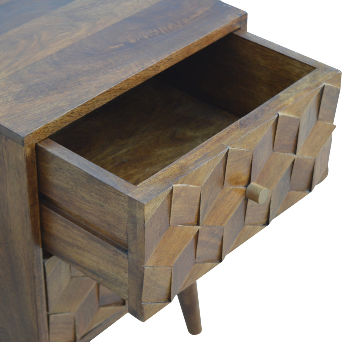Chestnut Ridge 2 Drawer Cube Carved Bedside