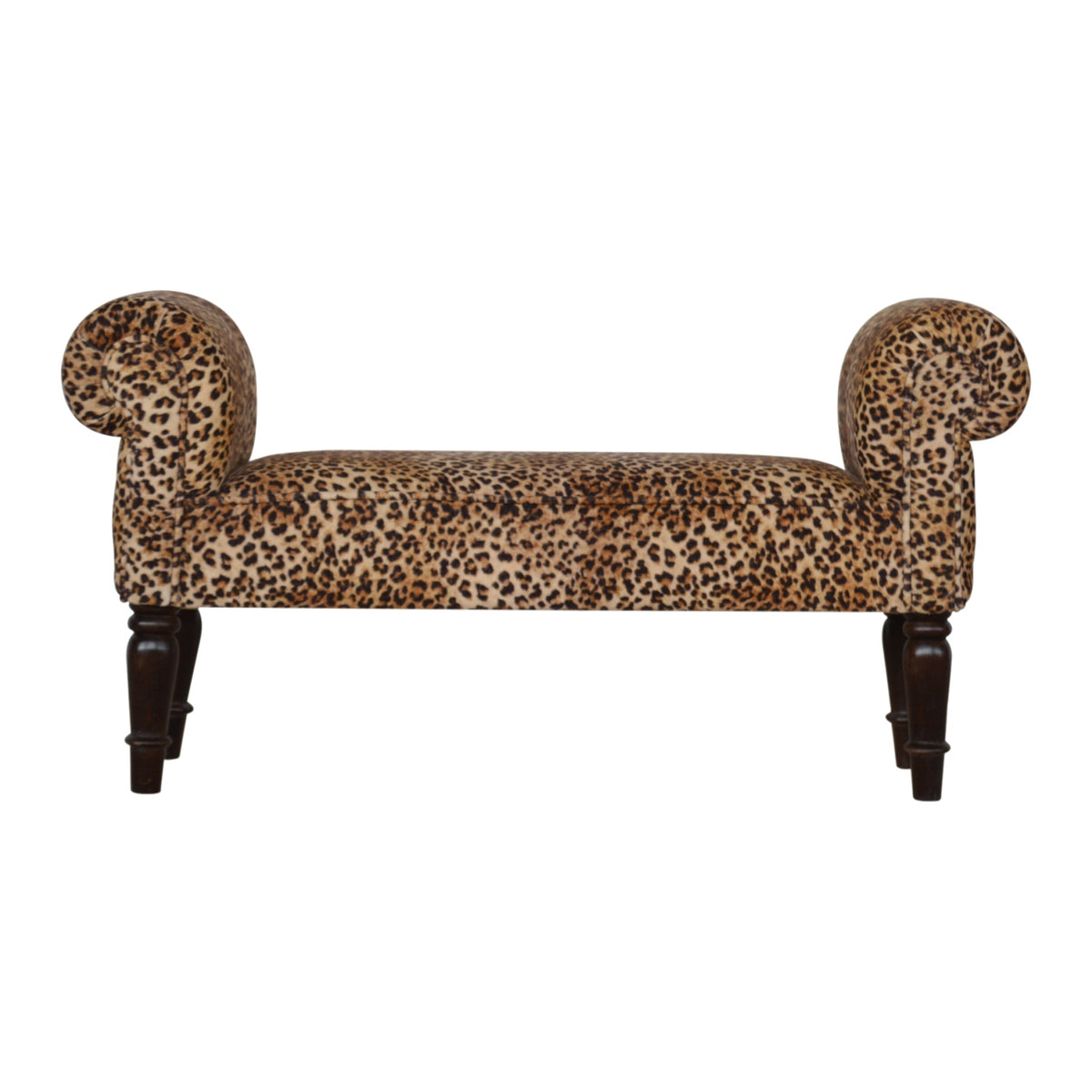 Leona Print Velvet Bench with Turned Legs