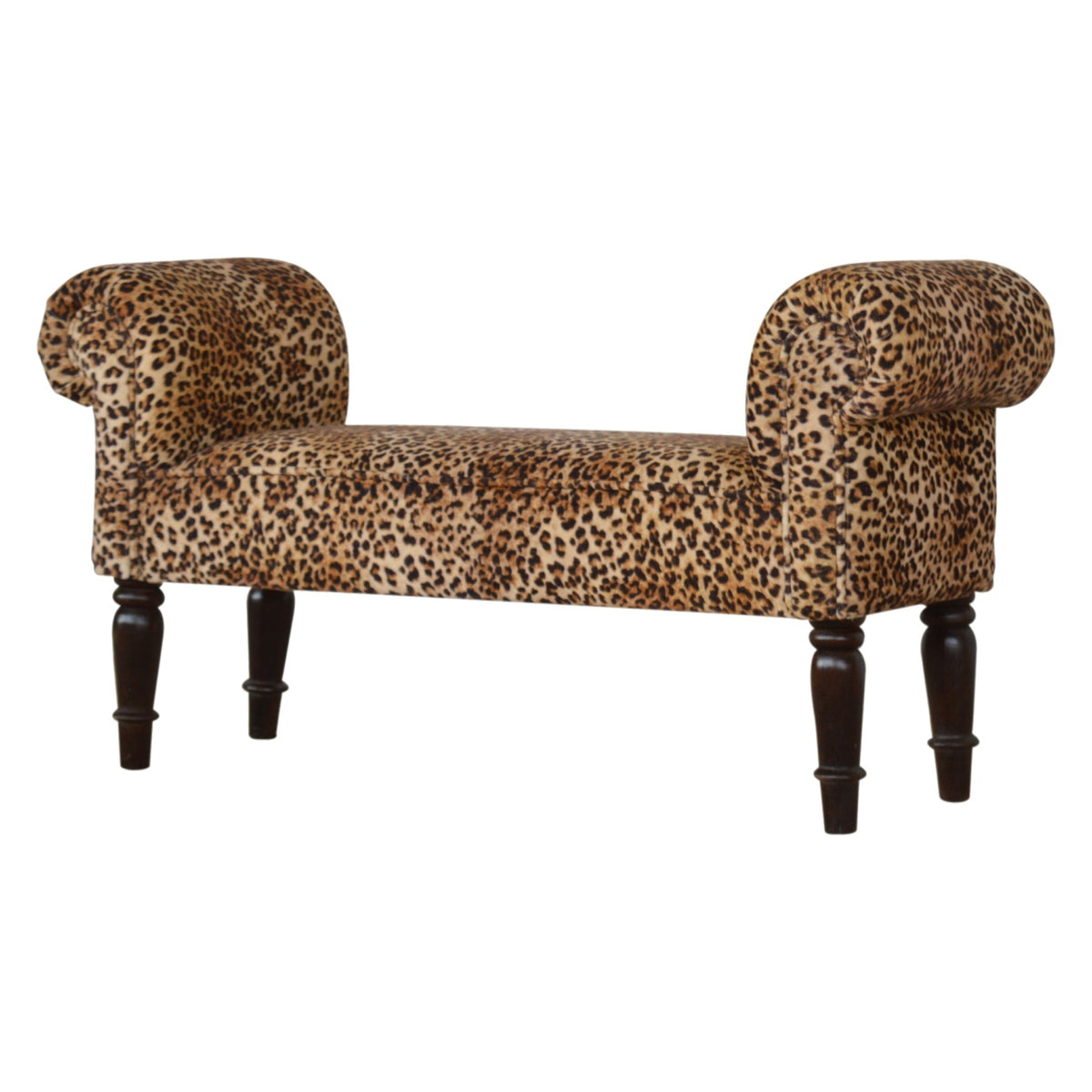 Leona Print Velvet Bench with Turned Legs