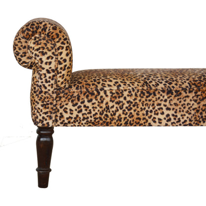 Leona Print Velvet Bench with Turned Legs